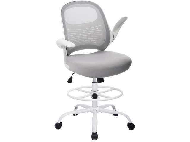 Tall Drafting Chair Standing Desk Chair with Flip-Up Armrests, Adjustable Height Ergonomic Office Chair with Footrest Ring - High Stool Chair for...