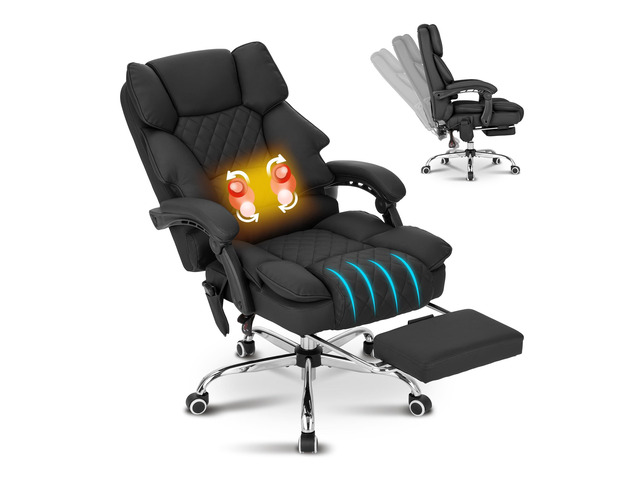 Kneading Massage Office Chair with Heated,90-135° Reclining Executive Office Chair with Footrest,Computer Desk Chair with Wheels,Diamond-Stitched...