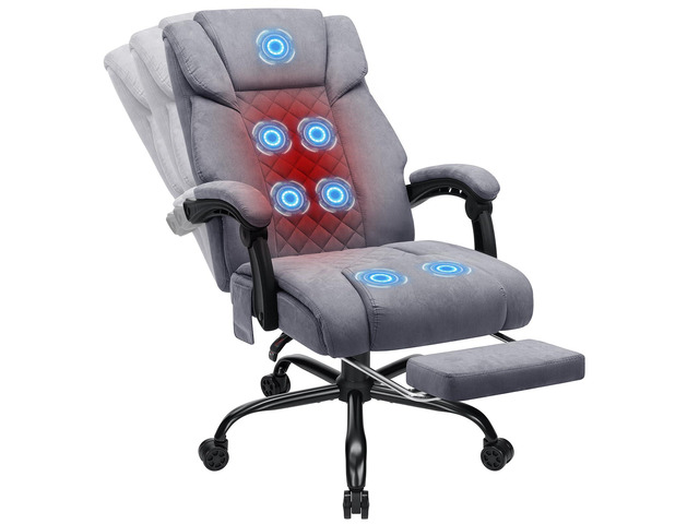 Massage Office Chair with Heat 7 Points Vibration(Grey Fabric) Ergonomic Executive Office Chair with Footrest Reclining High Back Home Office...