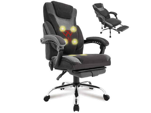 Massage Office Chair with Foot Rest,6-Point Vibration & Heat Reclining Computer Chair,Big and Tall Fabric Office Chair for Heavy People,Ergonomic...