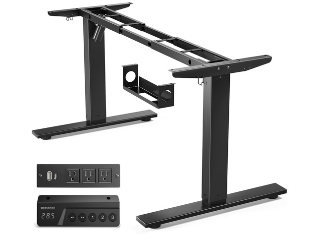 Dual Beam Standing Desk Frame for Tops up to 75' - 220 lbs Capacity Standing Desk Legs with 3 Memory Presets, Power Strip and Cable Management...