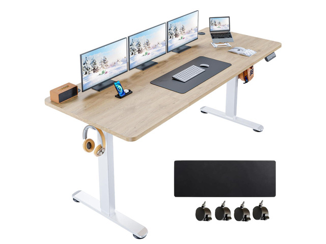 Electric Standing Desk 63 x 24 Inches Adjustable Height Sit Stand Up Desk for Home Office Computer Workstation Memory Preset with Wheels, Oak