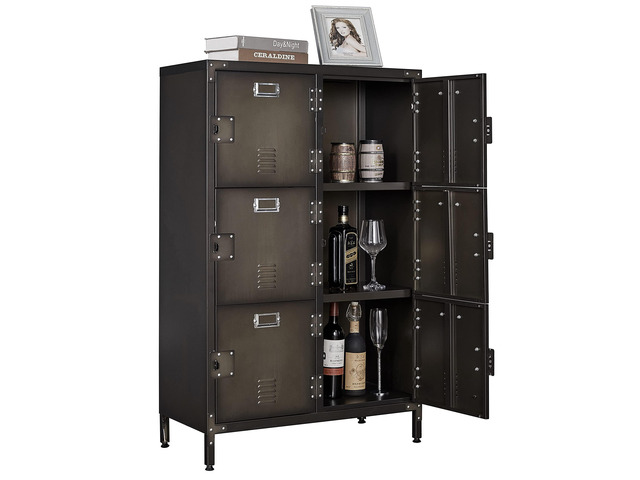 6 Door Vintage Steel Modern Locker Cabinet for Bedroom, Home Office, Utility Room, Gym