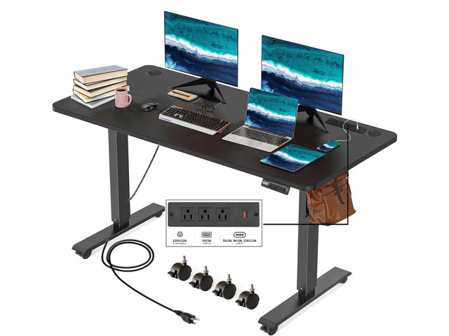 Electric Standing Desk with Power Outlets and USB-C Port, 48 x 24 Inches Adjustable Height Sit Stand Up Desk for Home Office, Adjustable Desk with...