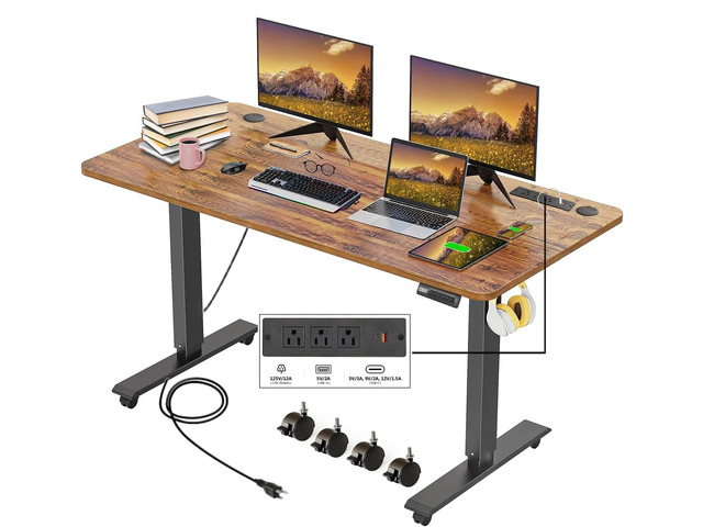Electric Standing Desk with Power Outlets and USB-C Port, 48 x 24 Inches Adjustable Height Sit Stand Up Desk for Home Office, Adjustable Desk with...