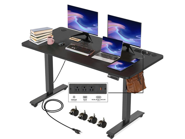 Electric Standing Desk with Power Outlets and USB-C Port, 55 x 24 Inches Adjustable Height Sit Stand Up Desk for Home Office, Adjustable Desk with...