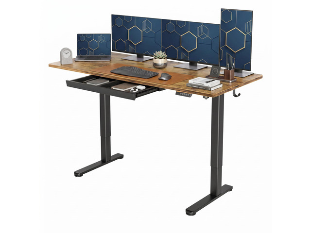 Electric Height Adjustable Standing Desk with Drawers, 63 x 24 Inch Sit Stand Desk for Home Office, Computer Desk Workstation,Rustic Brown