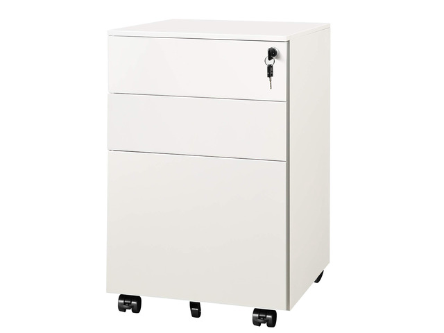 3 Drawer File Cabinet with Lock, Fully Assembled Except Casters Under Desk Metal Filing Cabinet with Wheels for Home Office, Fits Letter/Legal/A4...