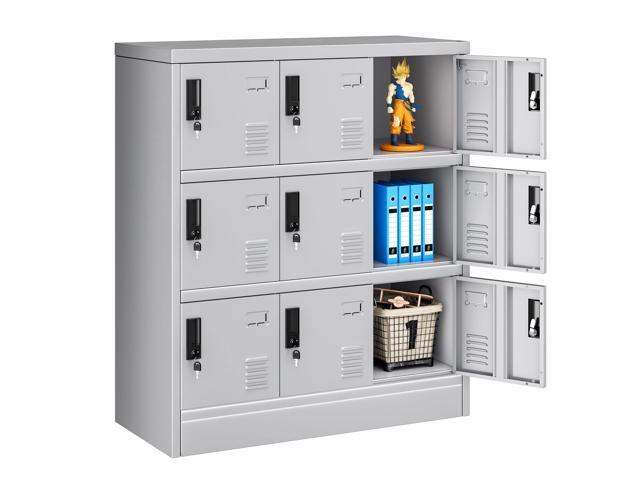 9 Door Storage Locker for Employee, Metal Locker for Office, Gym, Shool, Lockable Steel Locker with Lock and Card Slot for Home, Garage, Grey