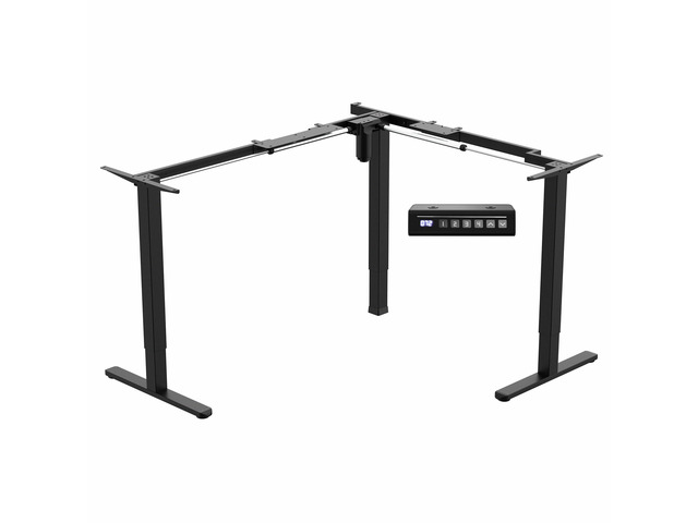 White Electric Corner 3 Leg Standing Desk Frame, DESK-E355W Medium Size, Single Motor, Height Adjustable, L-Shaped, Holds 225 lbs, Sit Stand...