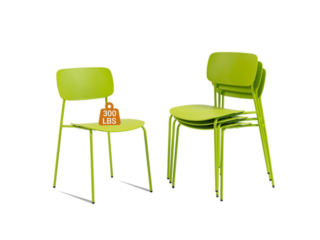Stackable Chairs Set of 4, Metal Waiting Room Chairs with Plastic Seat, Capacity 300lbs, Stacking Chairs for Office Conference Break Room Lobby, Green