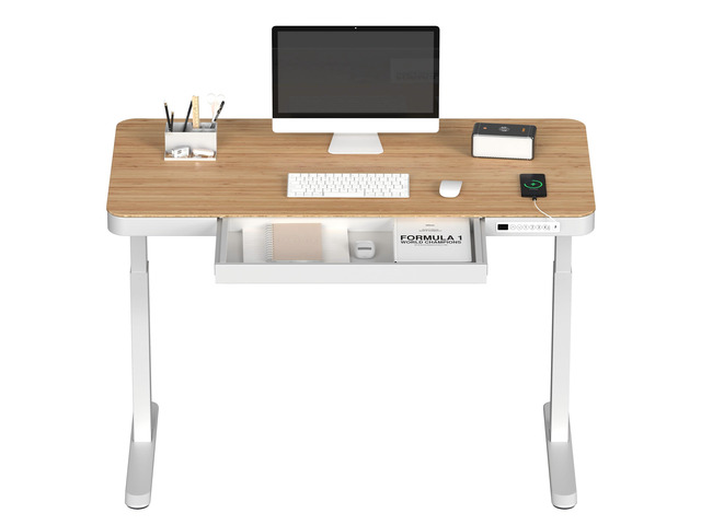 48' Electric Standing Desk with Drawers, USB Charging Ports, Quick Assembly, Height Adjustable Sit Stand Desk with Child Lock for Natural Home...