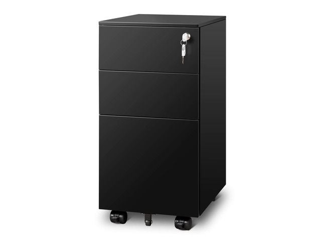 3 Drawer File Cabinet with Lock, Fully Assembled Except Casters Under Desk Metal Filing Cabinet with Wheels for Home Office Fit Legal/Letter/A4...