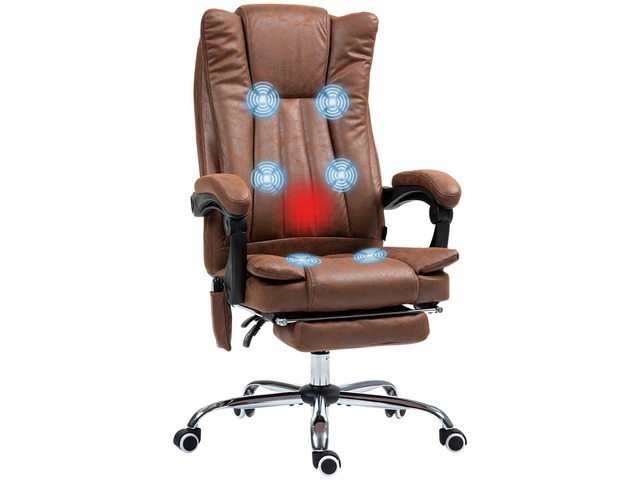 6 Point Vibration Massage Office Chair, High Back, Brown Computer Chair with Heat, Adjustable Height, Reclining Backrest, Retractable Footrest