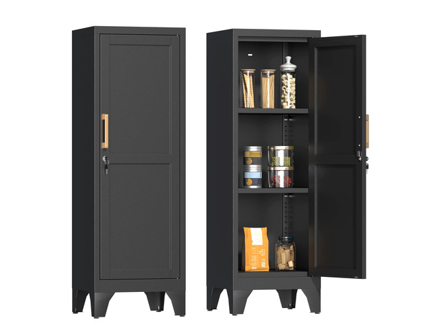 46' H Metal Locker Cabinet, Small Locker with Door and 2 Adjustable Shelf Locker Cabinet with Adjustable Leveling Feet for Home, Bedroom,...