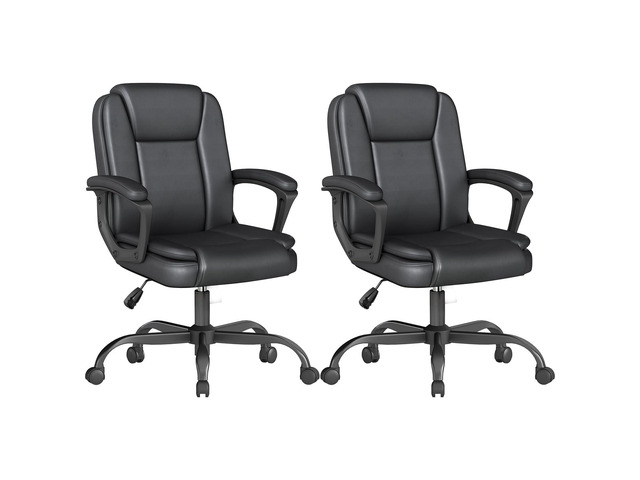 Executive Office Chair, Leather Desk Computer Chair with Padded Armrests, Mid-Back Swivel Adjustable Ergonomic Design for Home Office, 2PC, Black