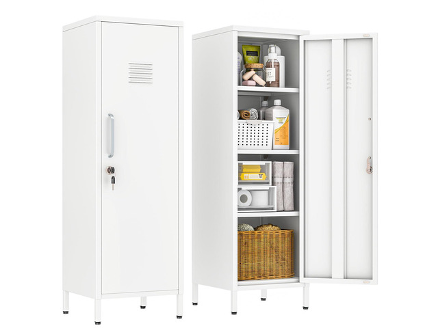 47.24' H Metal Locker Storage Cabinet, Office Locker with 3 Adjustable Shelves, Steel Cabinet with 1 Door, High Legs Organizer for Home Office,...