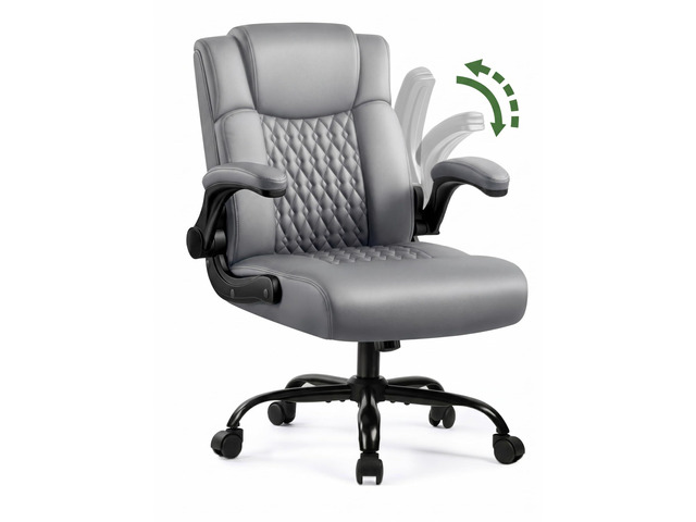 Office Chair PU Leather, Ergonomic Computer Desk Chair with Lumbar Support, Executive Leather Chair with Wheels & Flip-up Armrest, Small Home...