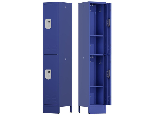 Metal Locker for Employees, Office Storage Locker with 2 Doors Lockable Steel Employee Lockers with Shelves and Hooks, Locker Organizer for Home...