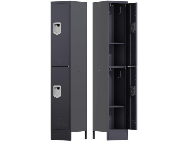 Metal Locker for Employees, Office Storage Locker with 2 Doors Lockable Steel Employee Lockers with Shelves and Hooks, Locker Organizer for Home...