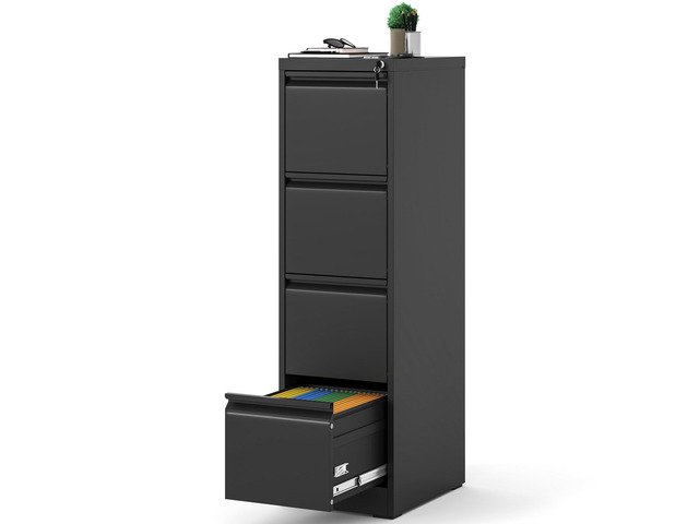 4 Drawer File Cabinet with Lock, Metal Filing Cabinets for Home Office, 18' Deep Vertical Storage Drawer for Hanging A4/Letter/Legal Size Files,...