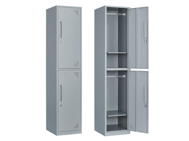 Metal Storage Cabinet, 71' Tall Storage Locker for Employees, Steel Cabinet with Lock and Keys for School, Gym, Home, Office Staff (2 Doors-Grey)