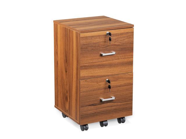 2 Drawer File Cabinet with Lock, Wood Grain Walnut File Cabinet for Letter Size File Folders with Tabs, Under Desk Rolling File Cabinets for Home...