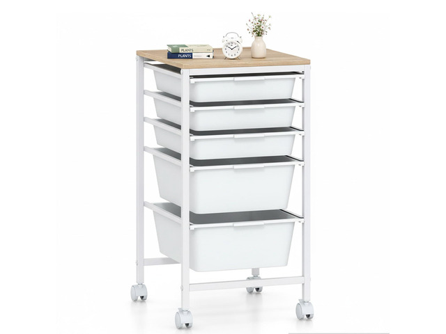 Rolling Cart with Drawers, 5 Drawer Rolling Storage Cart with Wooden Tabletop, Metal Frame & Lockable Wheels, Craft Organizers and Storage for Home...