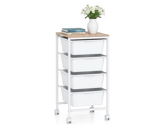 Rolling Cart with Drawers, 4 Drawer Rolling Storage Cart with Wooden Tabletop, Metal Frame & Lockable Wheels, Craft Organizers and Storage for Home...