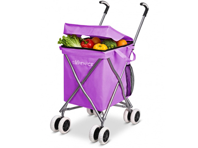 Shopping Carts for Groceries Foldable Rolling Trolley with 360Â° Double Front Swivel Wheels Waterproof Removable Canvas Liner with Cover for Laundry...