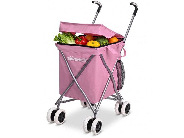 Shopping Carts for Groceries Foldable Rolling Trolley with 360° Double Front Swivel Wheels Waterproof Removable Canvas Liner with Cover for Laundry...