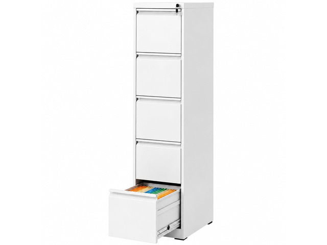 5 Drawer File Cabinet with Lock, Vertical Metal Filing Cabinet White 64.2'H x 15'W x 18'D Office Storage Cabinet for Home Office, Fit Letter,...
