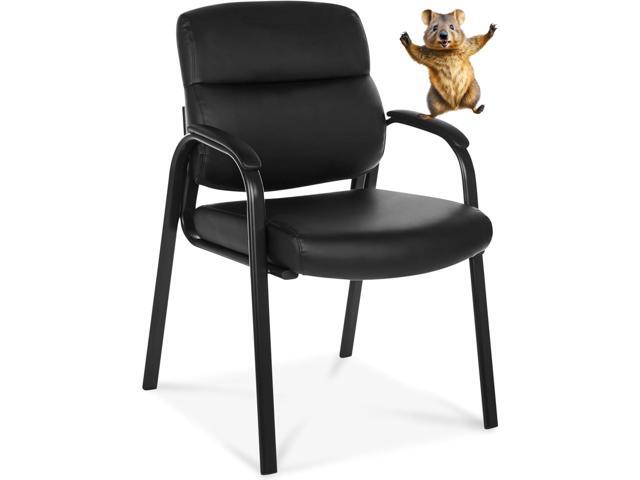 Leather Guest Chair with Padded Arms, Reception Meeting Conference Waiting Room Lobby Home Desk Big and Tall Executive Office Chair, Black (1 Pack)