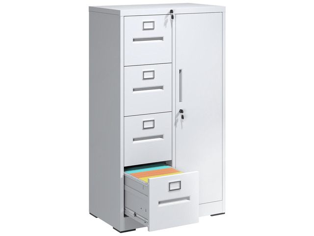4 Drawer File Cabinet with Shelves and Hanging Rod, Metal Filing Cabinet with Lock for Home Office, File Storage Drawers for Legal/Letter Size...