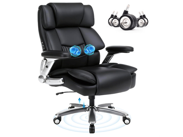Heavy Duty Desk Chair with 3D Kneading Massage, Big and Tall Office Chair with Ergonomic Support, 3D Armrests, 5 Quiet Dual Rubber Wheel, Thick...