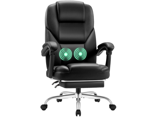 Massage Office Chair with Foot Rest Executive Big and Tall Office Chair Ergonomic Home Office Desk Chairs, Reclining High Back Leather Chair with...