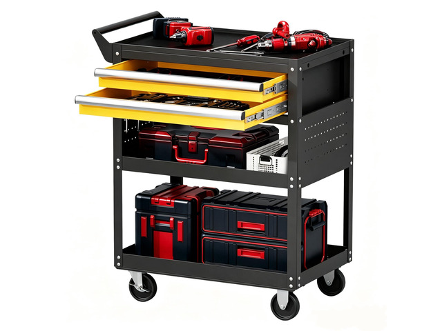 5-Tier Heavy Duty Tool Cart, 400 lbs Capacity Steel Rolling Cart with 2 Lockable Drawers and Pegboard for Garage Workshop Mechanic