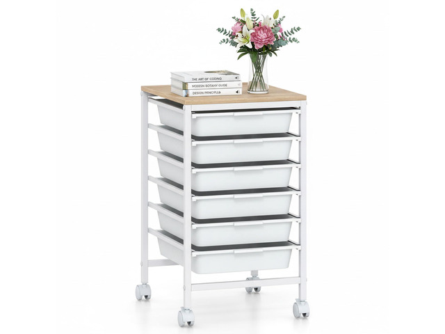 Rolling Cart with Drawers, 6 Drawer Rolling Storage Cart with Wooden Tabletop, Metal Frame & Lockable Wheels, Craft Organizers and Storage for Home...