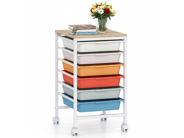 Rolling Cart with Drawers, 6 Drawer Rolling Storage Cart with Wooden Tabletop, Metal Frame & Lockable Wheels, Craft Organizers and Storage for Home...