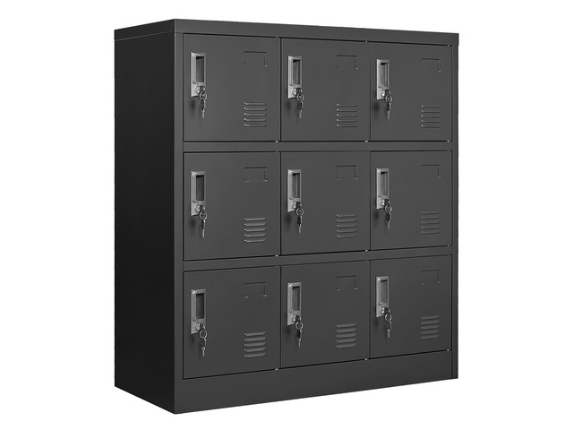 Metal Lockers for Employees,Office Storage Locker with 9 Doors,Black Employee Locker with Lock and Card Slot,Steel Staff Locker Storage Cabinet...