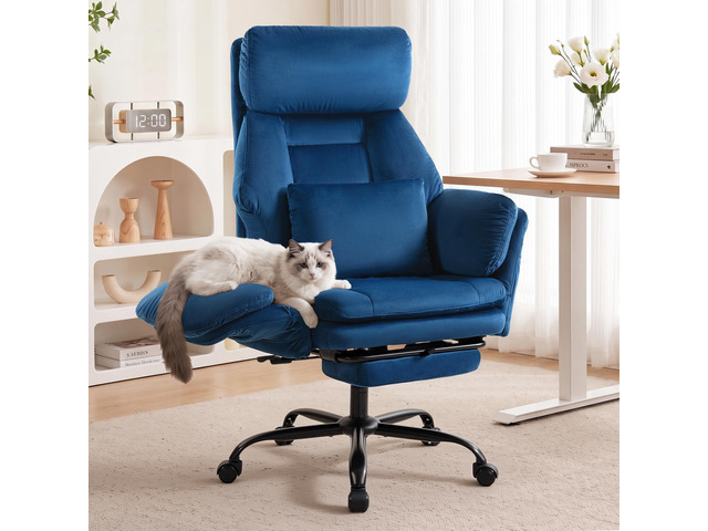Big and Tall Executive Office Chair with Foot Rest,Reclining Extra Wide Seat Desk Chair with Flip Armrest,Lumbar Pillow,for Pets Sitting,Comfy...