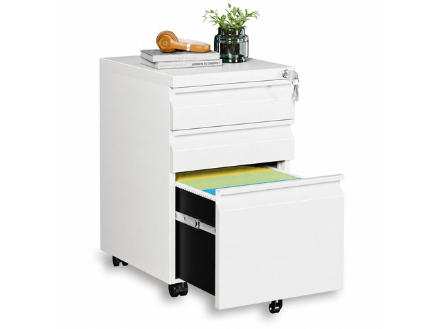 3 Drawer Mobile File Cabinet with Lock, Fully Assembled Under Desk Metal Filing Cabinet for Home Office Organization, Fits Letter/Legal/A4