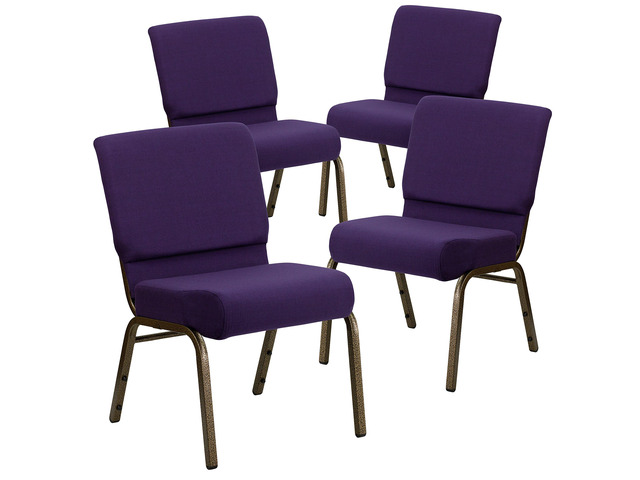 4 Pack 21'W Stacking Church Chair in Royal Purple Fabric - Gold Vein Frame