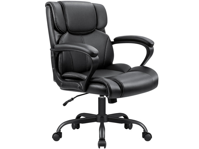 Mid Back Executive Office Chair Swivel Computer Task Chair with Armrests,Ergonomic Leather-Padded Desk Chair with Lumbar Support