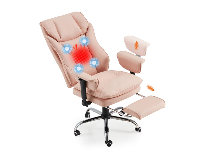 Massage Office Chair with Heat & Lumbar Support, 155Â° Reclining Executive Chair, 4-Point Vibration, Ergonomic High Back Desk Chair with Adjustable...