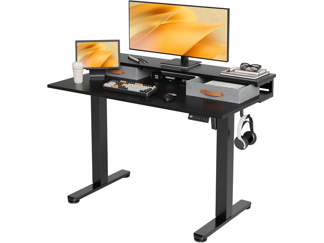 Electric Standing Desk with 2 Drawers, 48 Inch, Black Adjustable height desk with 2 drawers, open cubicle, monitor shelf, cable management,...