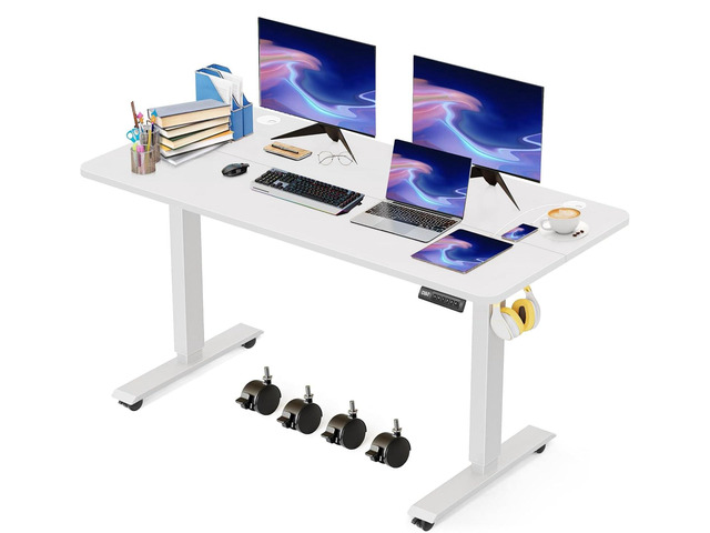 Electric Standing Desk 48 x 24 Inches Adjustable Height Sit Stand Up Desk for Home Office Computer Workstation Memory Preset with Wheels, White