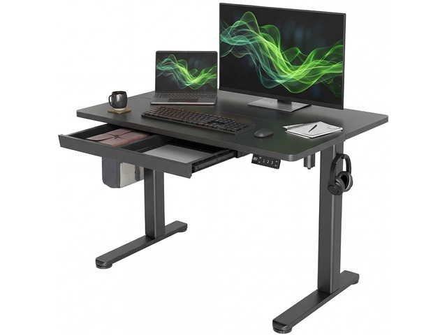 Electric Standing Desk with Drawer 40 Inch Black Sturdy steel frame supports 176 lbs, 28.35 to 46.46 inch height range, 45 dB quiet motor,...