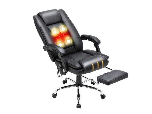 4-Point Massage Executive Office Chair with Footrest,Heated Reclining Chair with Lumbar Back Support,Ergonomic Desk Chair with Armrest, Computer...