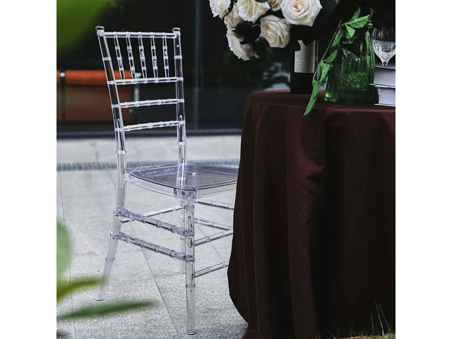 Efavormart Pack of 4 Clear Resin Transparent Chiavari Chair Armless Stackable Chairs Crystal Clarity, Invisible Plastic Construction, Unique Style